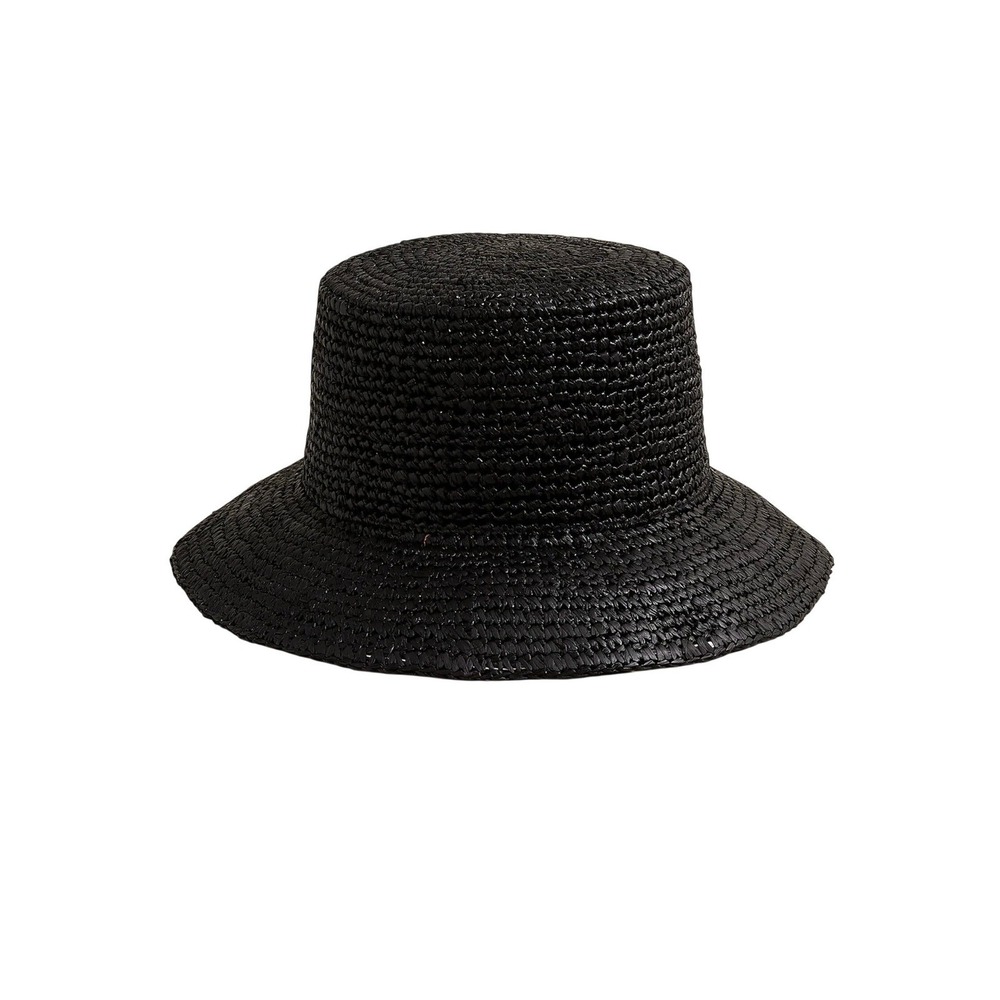 J. Crew Wide Brim Raffia Bucket Hat Black Straw S/M